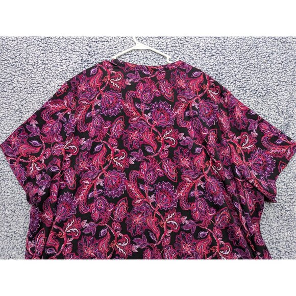 Catherines Button Up Top Size 5X Floral Stretch Lightweight V Neck Plus Pink - Picture 5 of 10